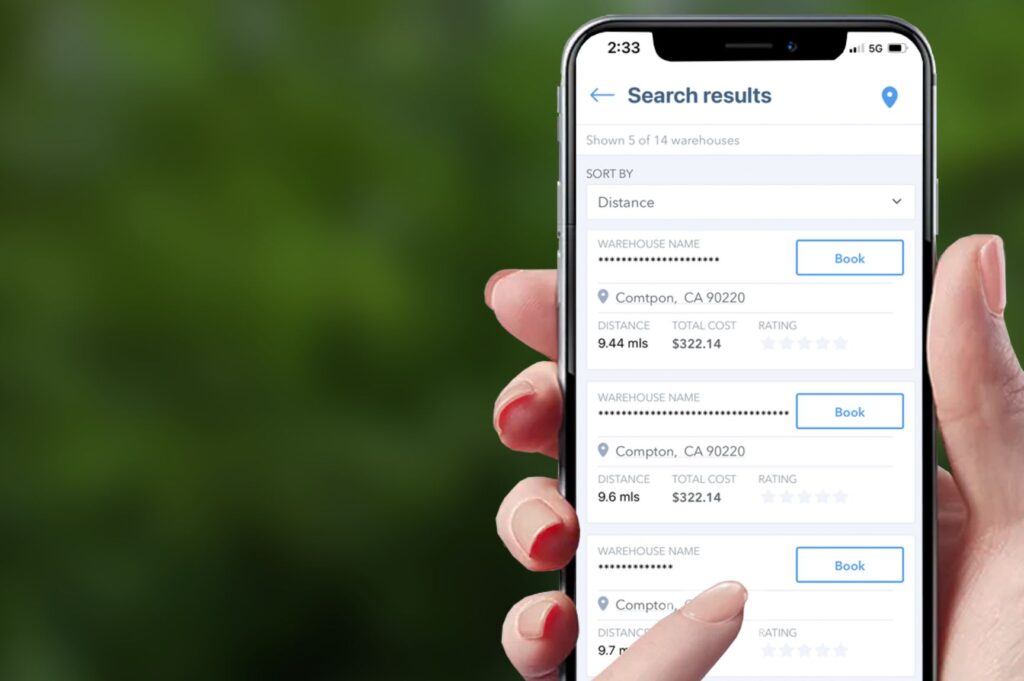 Phone depicting search results and pricing from the online platform.