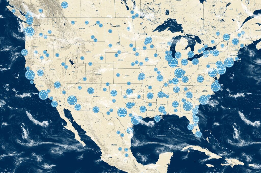 Map of nationwide temporary warehousing locations across the USA