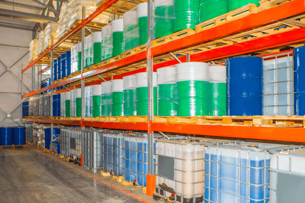 Secure facility with advanced safety systems for warehousing hazardous materials, including fire suppression and containment protocols.