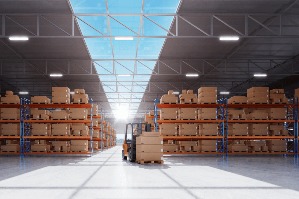 Push-pull forklift gripping a slip sheet to move pallet-free loads.
