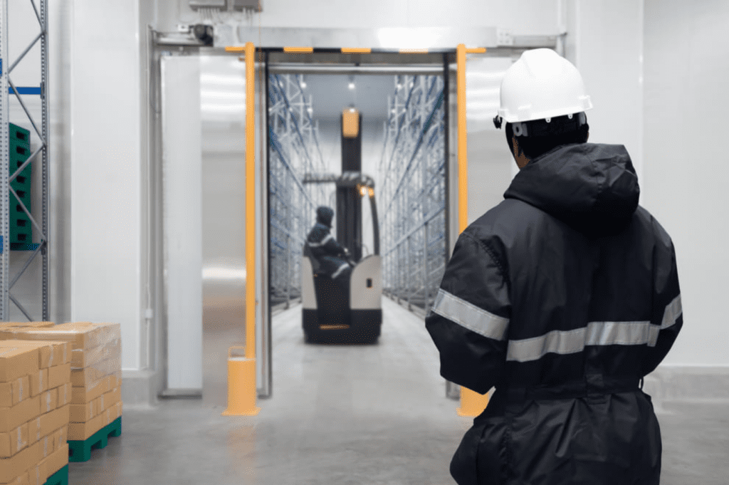 Industrial frozen warehouse facility with refrigeration units, designed for secure long-term storage of temperature-sensitive goods.