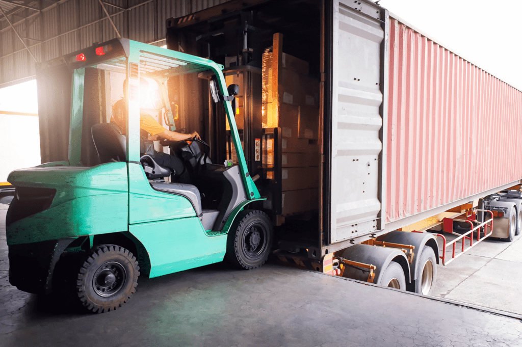 Freight being offloaded at a cross-dock facility near Cincinnati