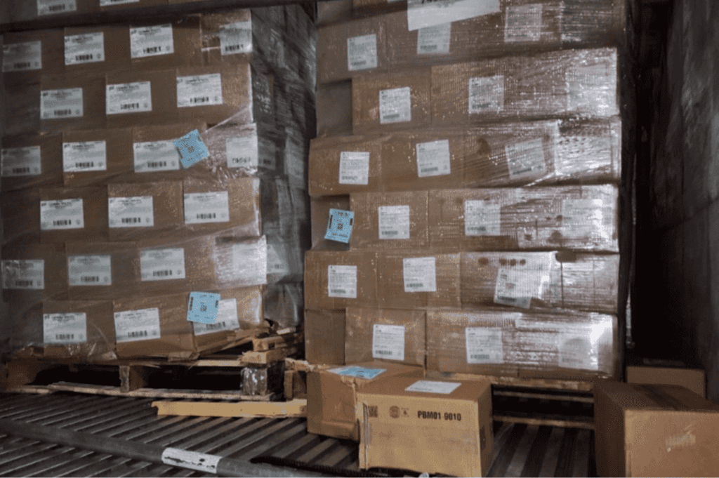 Stable and rewrapped pallets after rework services at Memphis distribution facility.