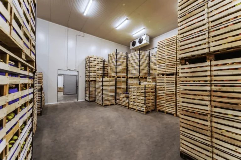 Interior of a refrigerated cold storage warehouse