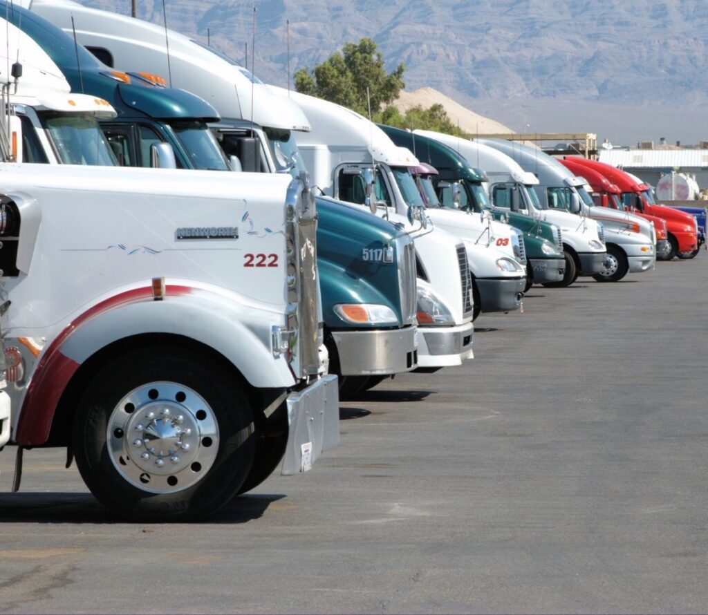 Fleet of trucks lined up for transloading and drayage services