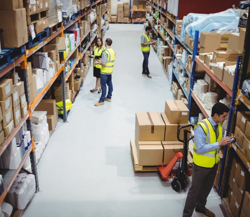 Palletized goods and inventory management inside OLIMP Regina warehouse.