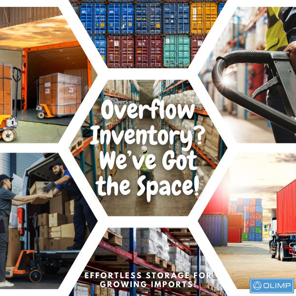 Warehouse handling overflow inventory with efficient storage solutions for growing import businesses.