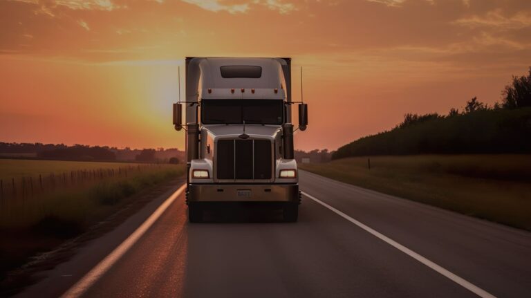 A truck being loaded with multiple pallets at a retail distribution center.