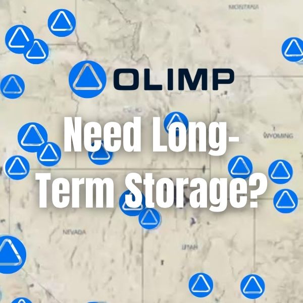 Organized warehouse storage racks showcasing OLIMP’s long-term storage solutions.