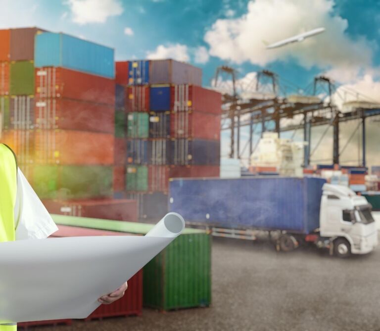 Modern logistics operations showing warehouses, transportation vehicles, and fulfillment processes for businesses.