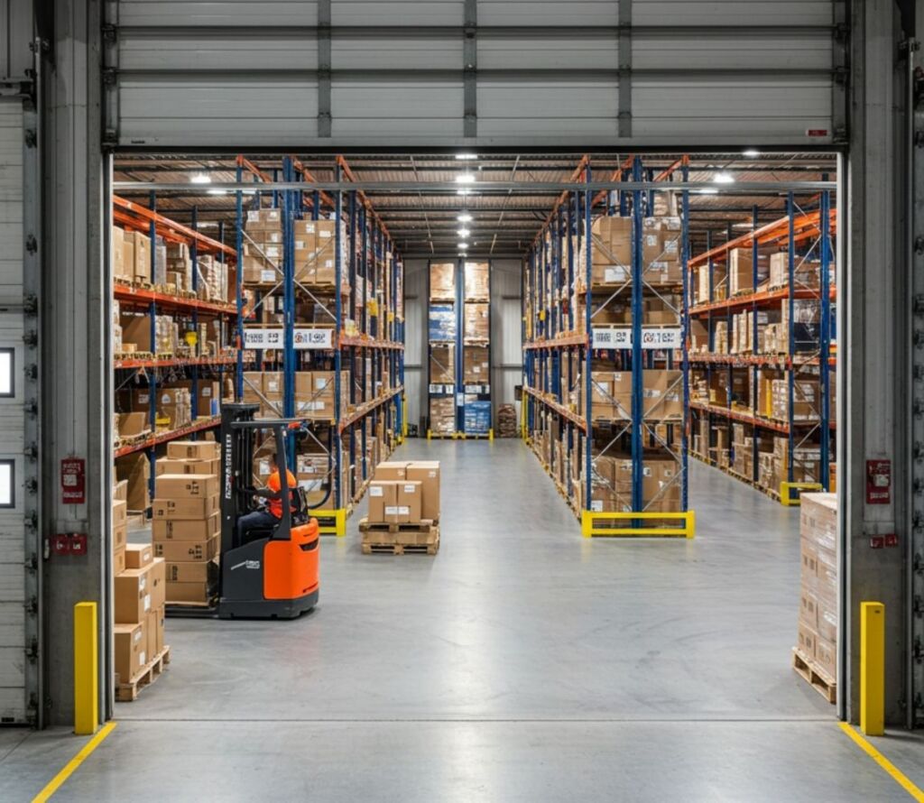 A modern warehousing facility with efficient logistics and freight management systems.
