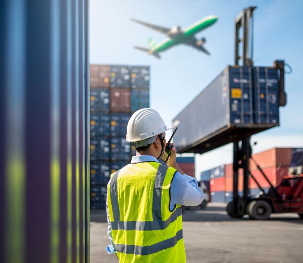 Short-distance drayage transport connecting ports, warehouses, and distribution centers.