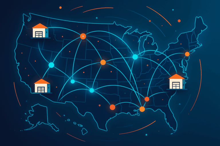 Nationwide warehousing network illustration