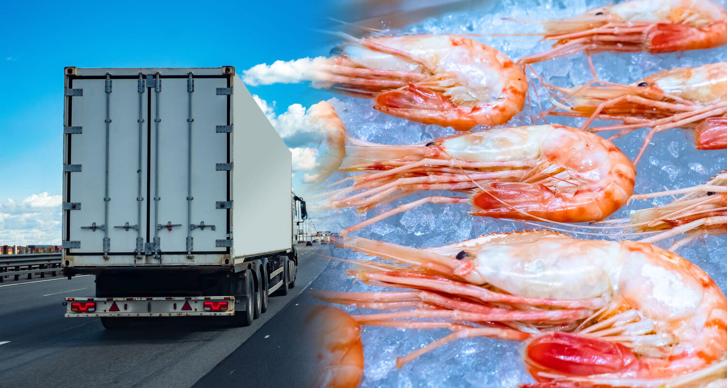 Refrigerated truck transporting perishable goods as part of a cold chain logistics operation
