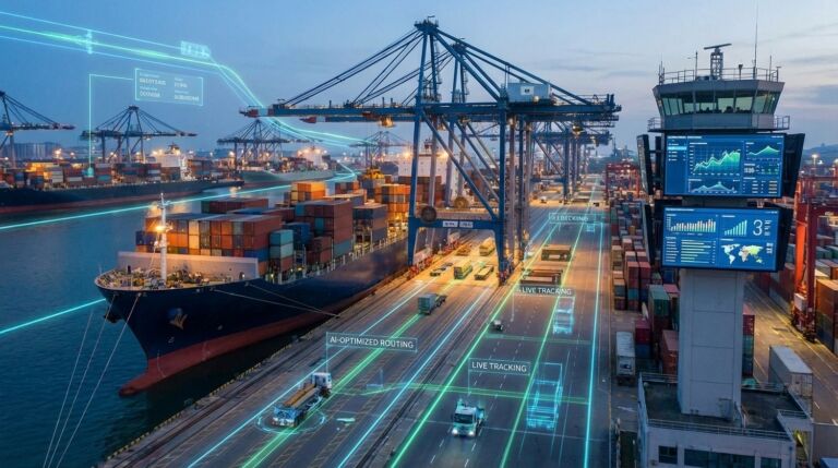 AI in logistics and supply chain optimizing transportation, warehousing, and network planning in the USA.