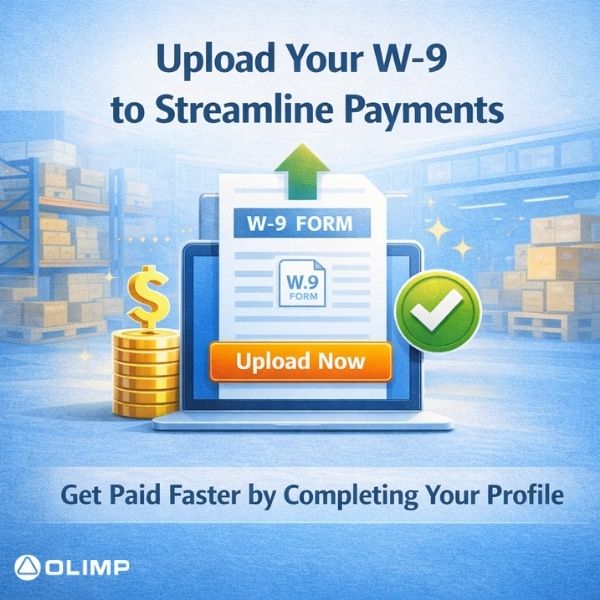 Upload W-9 document to warehouse profile to enable faster and streamlined payments