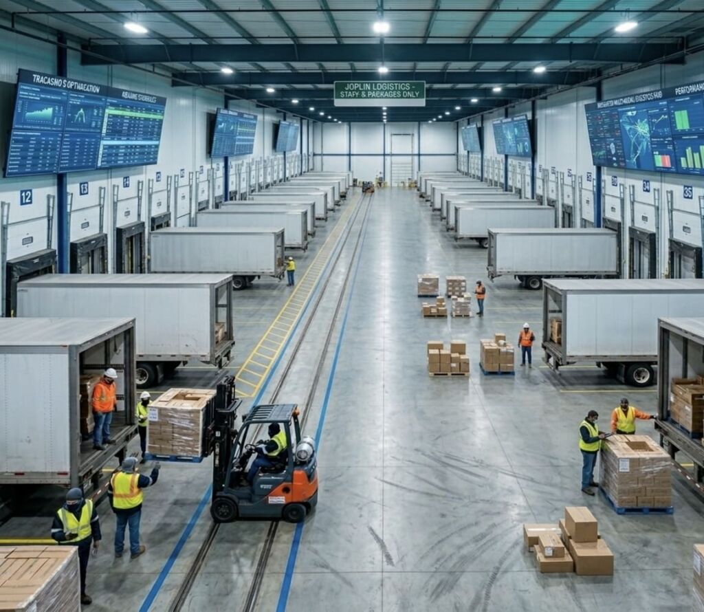 Cross docking facility with trucks and real-time logistics operations in Joplin MO