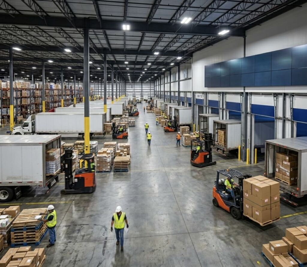 Cross docking facility with trucks and real-time logistics operations in Methuen MA