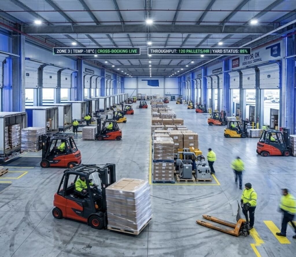 Dynamic cross docking and freight sorting operations in Pryor, OK