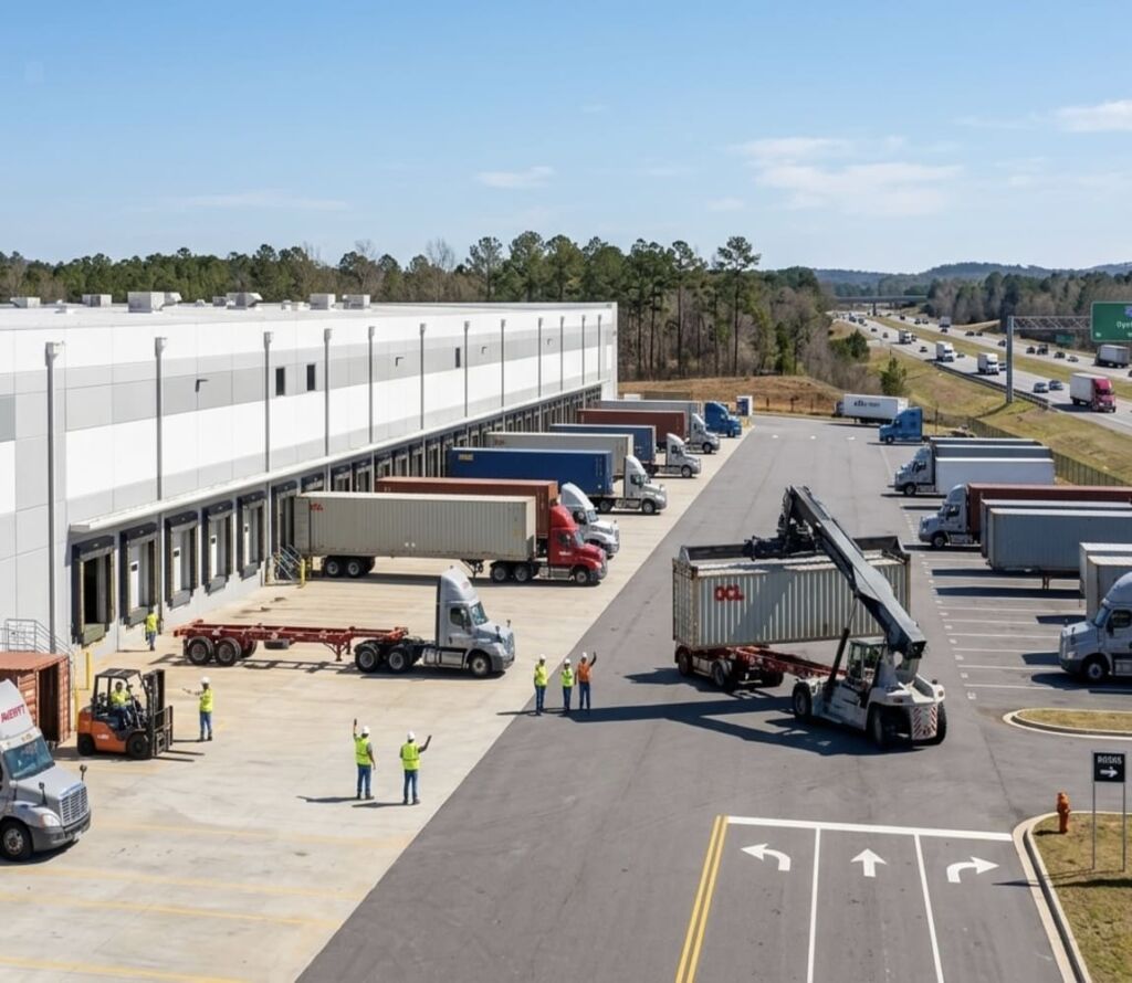Drayage trucks and warehouse logistics operations in Opelika, AL