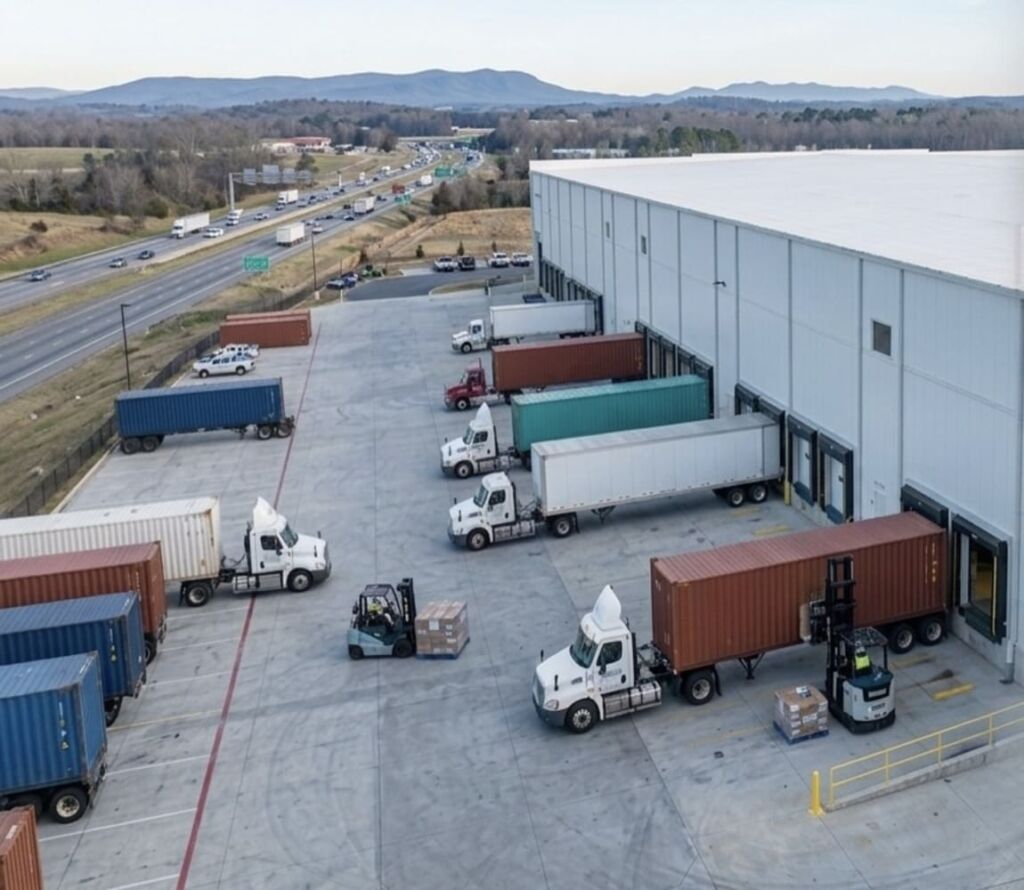 Drayage trucks and warehouse logistics operations in Anderson, SC