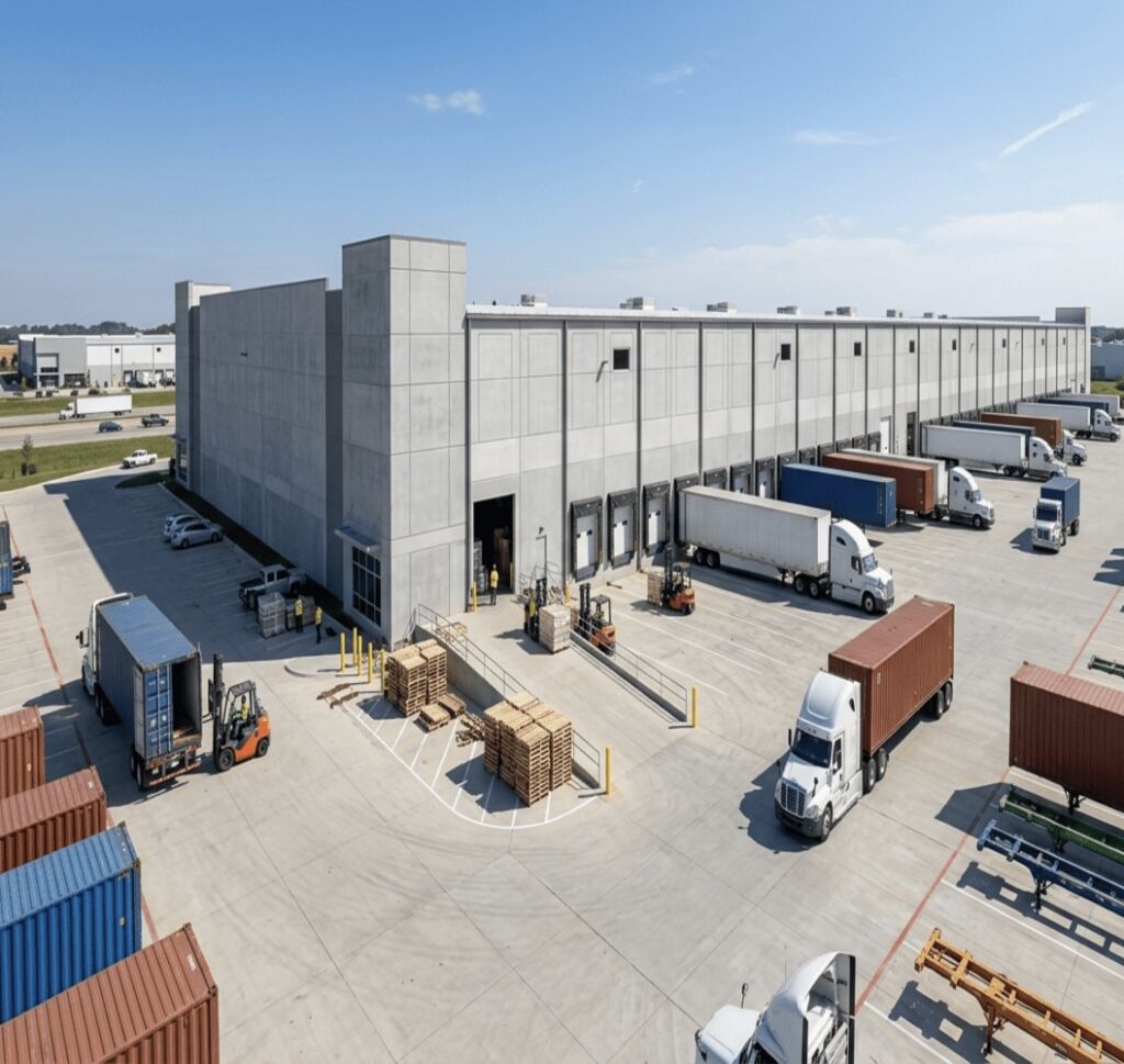 Drayage trucks and warehouse logistics operations in Marion, IN