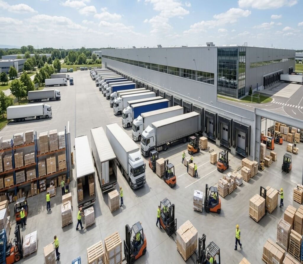 Cross docking facilities with trucks and logistics operations in Whitestown, IN